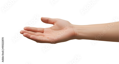 An open hand with the palm facing up, extended in a relaxed gesture, isolated on a black background. photo