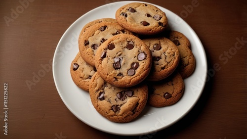 A plate of delicious chocolate chip cookies photo