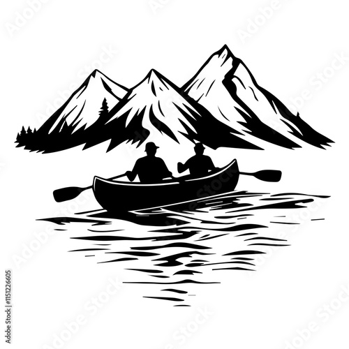 Two adventurers navigate a turbulent river in a canoe
