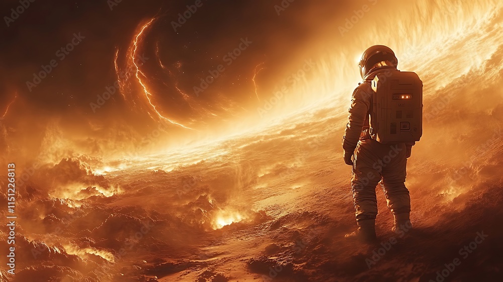 An astronaut in orbit above a swirling gas giant, massive storms with glowing electric arcs illuminating the planet’s surface, cinematic lighting casting soft glows and shadows, hd quality, An astronaut in orbit above a swirling gas giant, massive storms with glowing electric arcs illuminating the planet’s surface, cinematic lighting casting soft glows and shadows, hd quality,