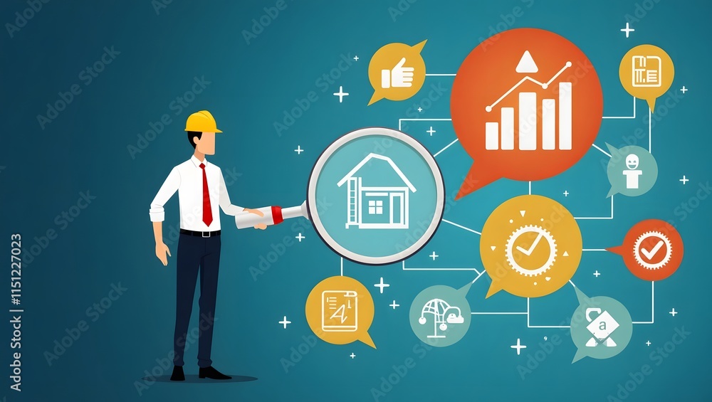 Smiling engineer in hardhat working on laptop, driving business success in construction industry Smiling engineer in hardhat working on laptop, driving business success in construction industry