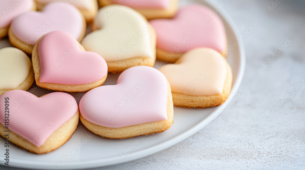 Delicious heart shaped cookies with pastel icing in pink and cream colors, perfect for celebrations or sweet treats. These cookies add charming touch to any occasion Delicious heart shaped cookies with pastel icing in pink and cream colors, perfect for celebrations or sweet treats. These cookies add charming touch to any occasion