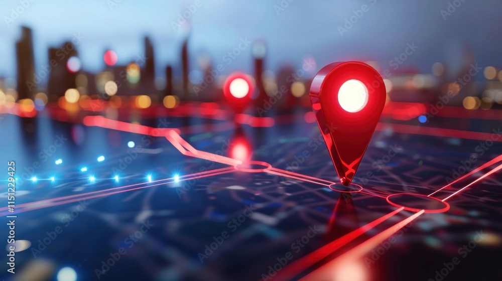 A digital map with location pins, illustrating navigation and connectivity. A digital map with location pins, illustrating navigation and connectivity.