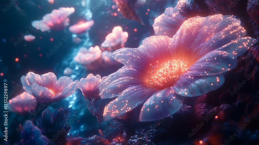 An astronaut observing an alien ecosystem with floating bioluminescent creatures, vibrant colors illuminating the surroundings, cinematic lighting creating a magical and dreamlike ambiance, An astronaut observing an alien ecosystem with floating bioluminescent creatures, vibrant colors illuminating the surroundings, cinematic lighting creating a magical and dreamlike ambiance,