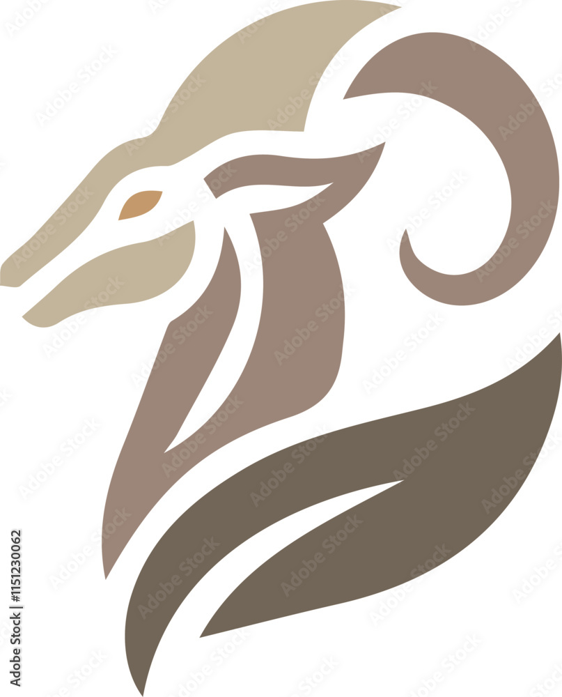 Abstract modern horned goat animal anagram symbol logo icon design as a silhouette depiction of a mascot emblem of a large growing company Abstract modern horned goat animal anagram symbol logo icon design as a silhouette depiction of a mascot emblem of a large growing company