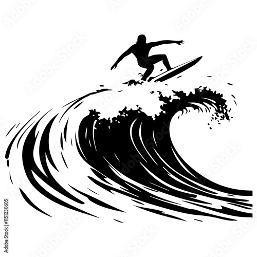 Surfer Riding a Massive Wave
