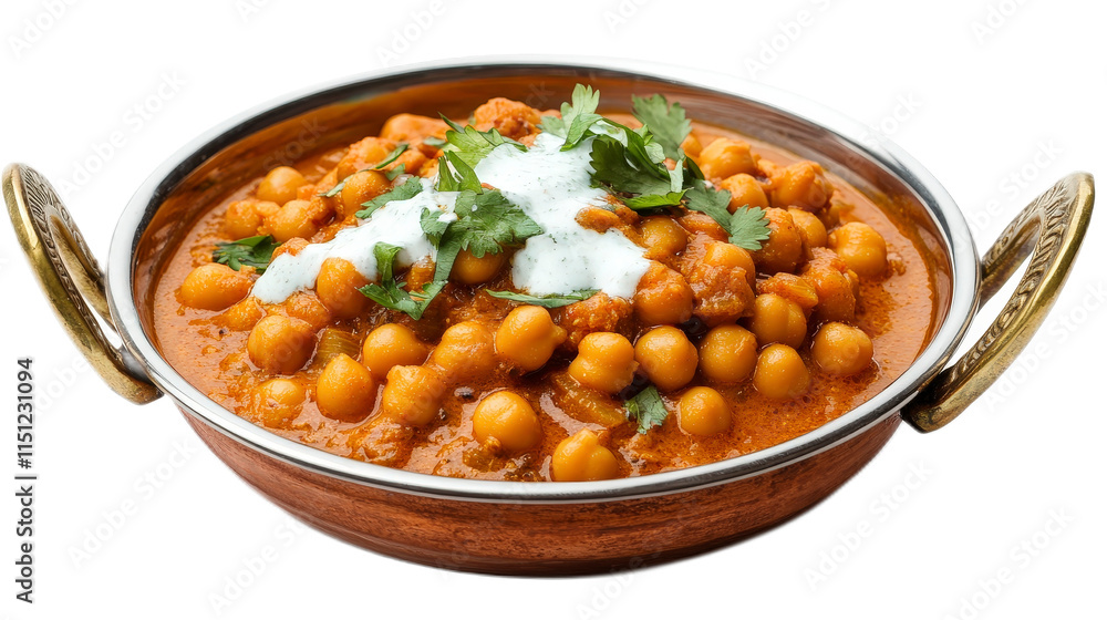 Creamy Chickpea Curry with Fresh Herbs in a Copper Bowl Creamy Chickpea Curry with Fresh Herbs in a Copper Bowl