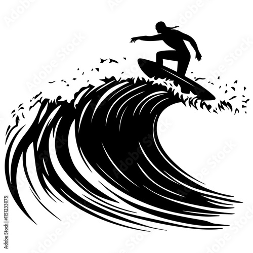 Surfer Riding a Massive Wave