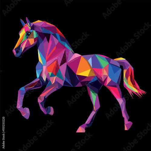 Colorful Low Poly Horse Vector illustration on isolated background