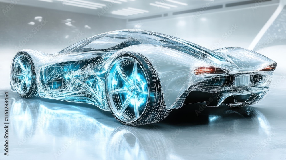 Futuristic car design with glowing elements and sleek lines. Futuristic car design with glowing elements and sleek lines.