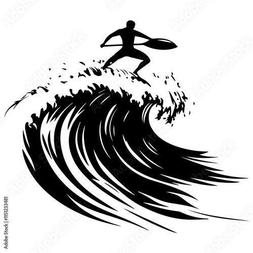 Surfer Riding a Massive Wave