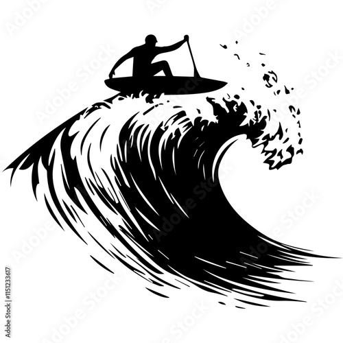 Surfer Riding a Massive Wave