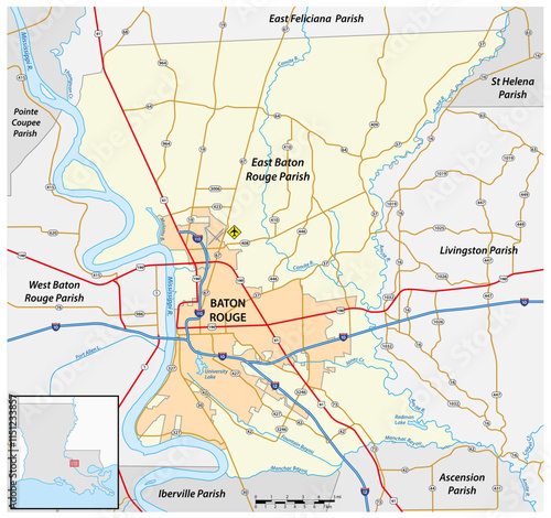 Map of Baton Rouge the capital of Louisiana, United States