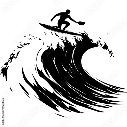 Surfer Riding a Massive Wave