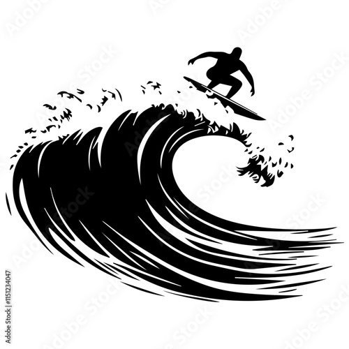 Surfer Riding a Massive Wave