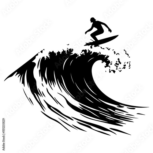 Surfer Riding a Massive Wave