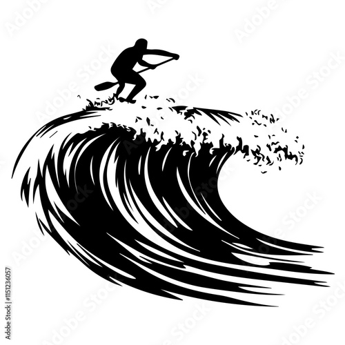 Surfer Riding a Massive Wave