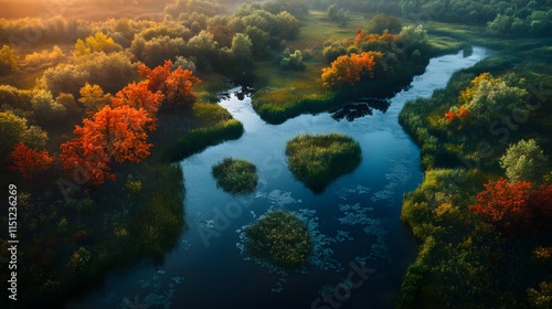 Wallpaper Mural Stunning aerial view of a river winding through colorful autumn foliage. Torontodigital.ca