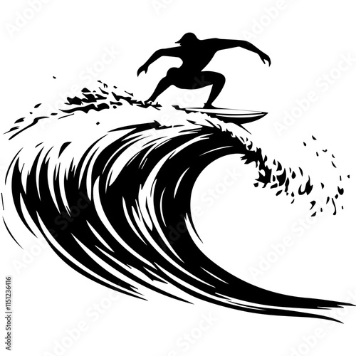 Surfer Riding a Massive Wave