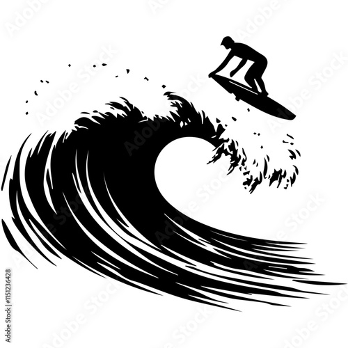 Surfer Riding a Massive Wave