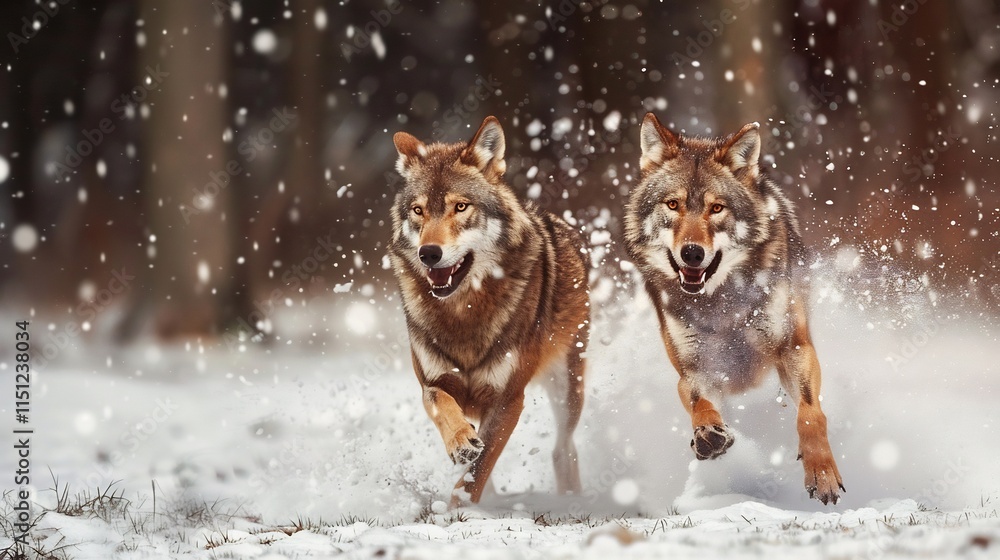 Majestic Wolves Running Through Winter Wonderland Majestic Wolves Running Through Winter Wonderland