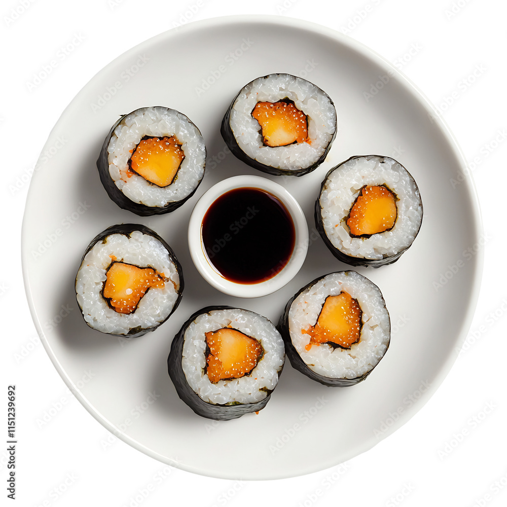 Beautifully Presented Sushi Rolls With Salmon and Seaweed on White Ceramic Plate Beautifully Presented Sushi Rolls With Salmon and Seaweed on White Ceramic Plate