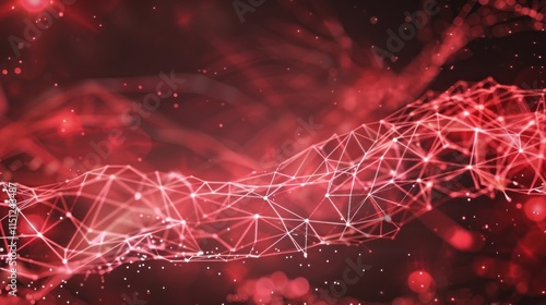 Abstract red wave with interconnected lines and dots, symbolizing technology and data flow.