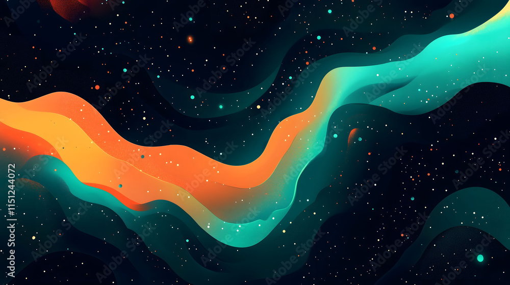 Fototapeta premium An artistic representation of cosmic waves in vibrant colors against a starry backdrop, evoking deep space exploration.