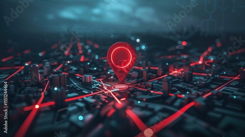 Digital map with a glowing location pin, representing navigation and connectivity.