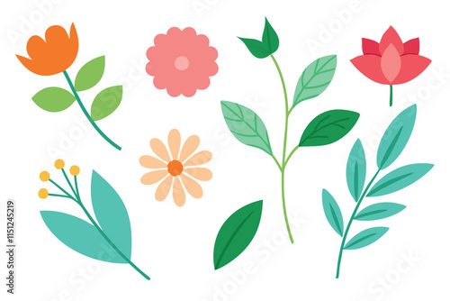 Wallpaper Mural  Botanic set of leaves and flower vector illustration. Torontodigital.ca