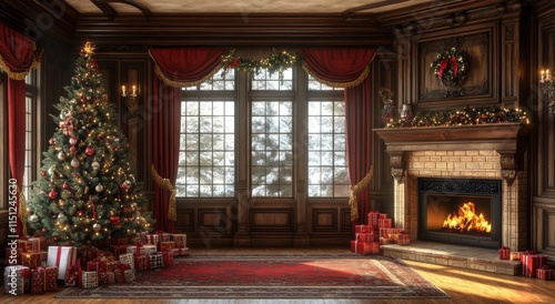 Wallpaper Mural Christmas in a Luxurious Wooden Room Torontodigital.ca