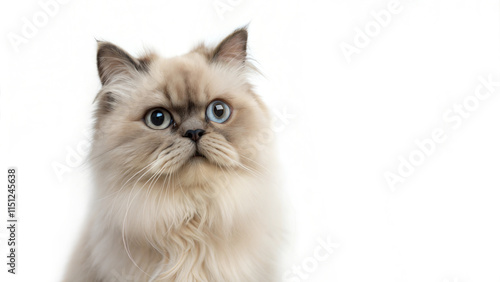 beautiful cute Persian cat white background copy blank space paste