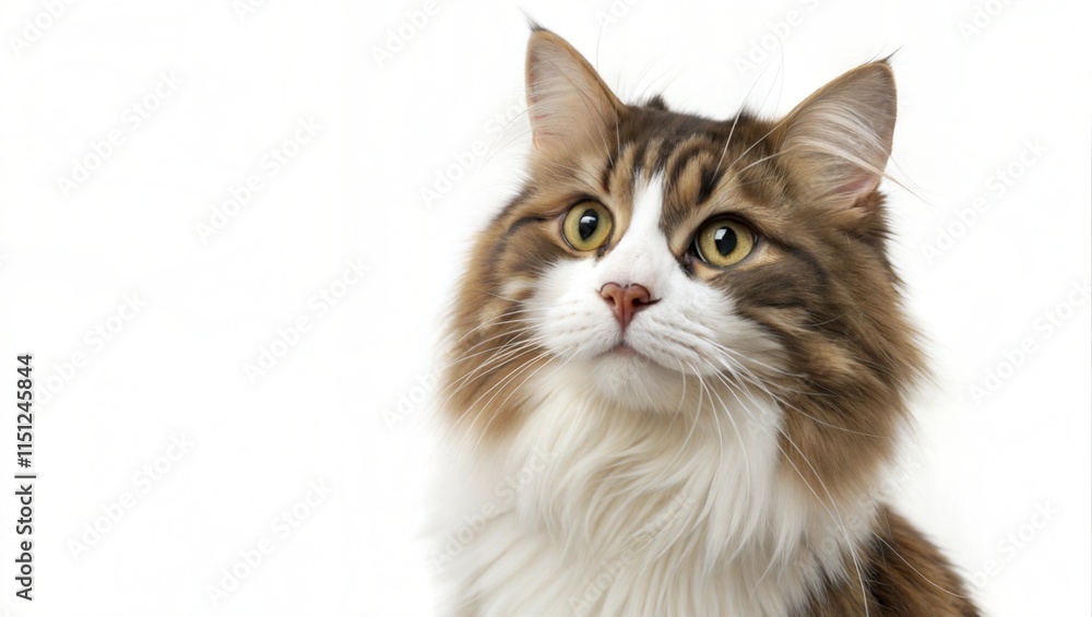 portrait Norwegian Forest cat long hair big eyes white background copy blank space paste portrait Norwegian Forest cat long hair big eyes white background copy blank space paste