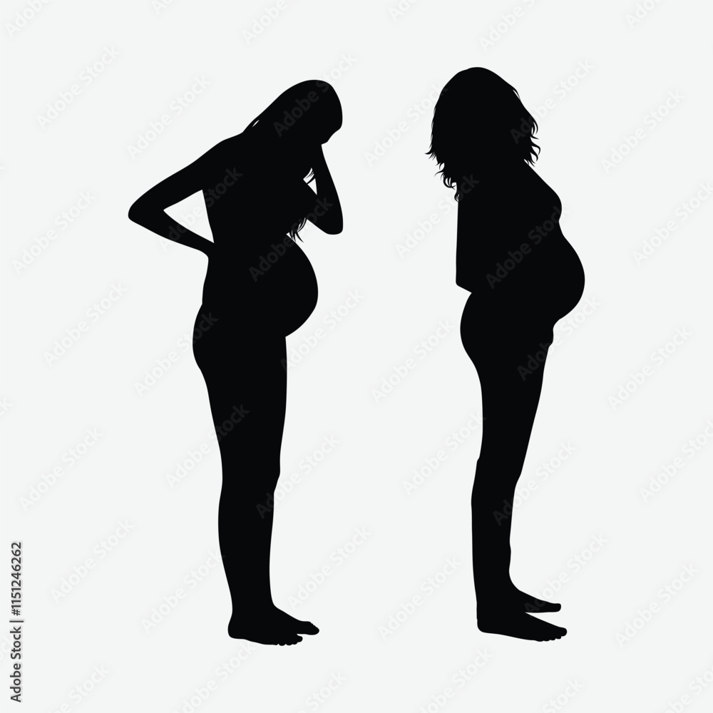 Fototapeta premium Pregnant Women Silhouette Vector Design for Pregnancy Announcement, Simple Silhouette of a Pregnant Woman Vector Illustration