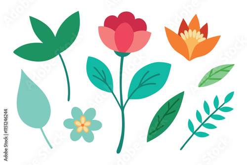 Wallpaper Mural  Botanic set of leaves and flower vector illustration. Torontodigital.ca