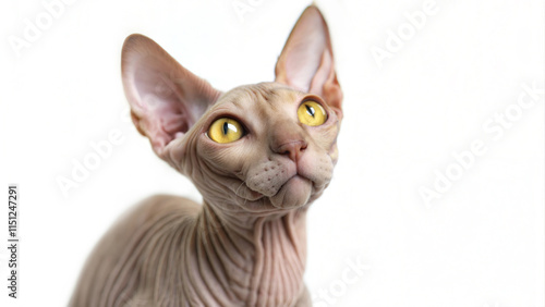 portrait Sphynx curious expression white background copy blank space paste