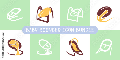 Baby bouncher seat icon bundle