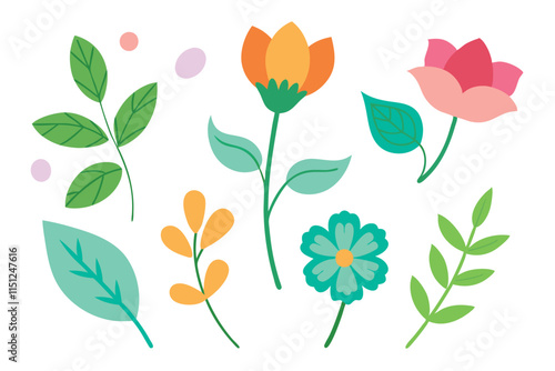 Wallpaper Mural  Botanic set of leaves and flower vector illustration. Torontodigital.ca