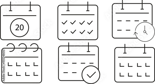 Calander icon. Date icon - Web icon. Time date icons set. Black line and flat web icons with transparent background.