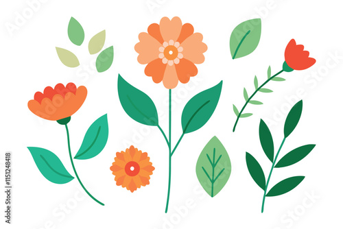 Wallpaper Mural  Botanic set of leaves and flower vector illustration. Torontodigital.ca