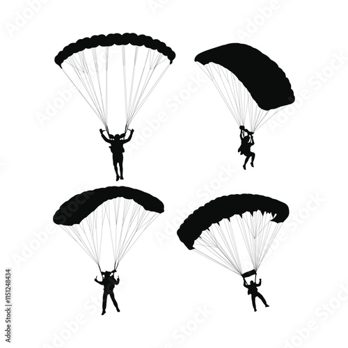 Skydiver Silhouettes Parachuting Vector Illustration Set
Set of Skydiver Silhouettes in Freefall Parachuting Vector Art.
