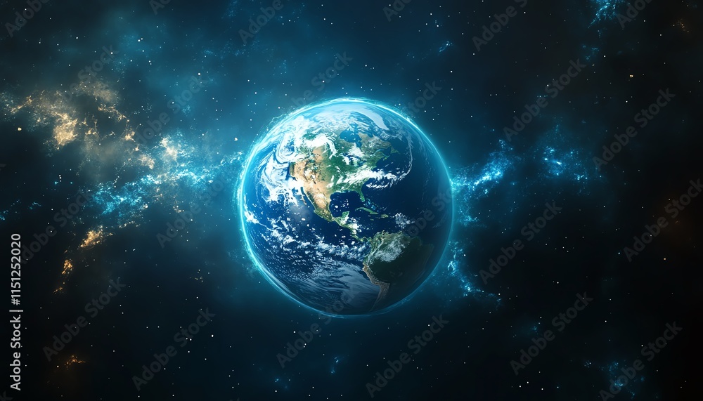 Fototapeta premium Planet Earth glowing on a digital background of global networks