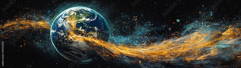 Obraz premium Planet Earth encircled by streams of data