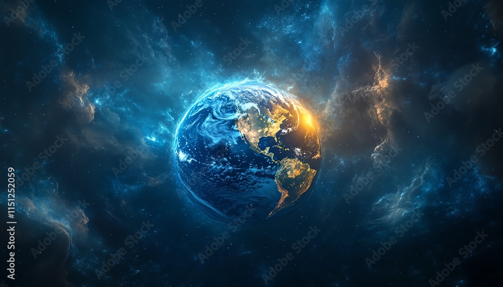 Obraz premium Planet Earth glowing on a digital background of global networks