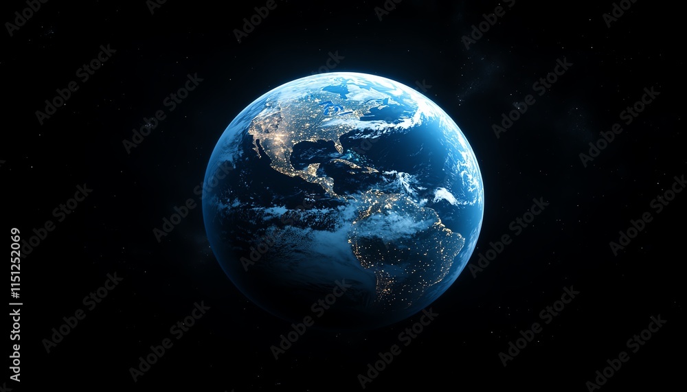 Fototapeta premium Planet Earth illuminated against a background of world data, digital information, and statistics, with ample copy space for text or branding