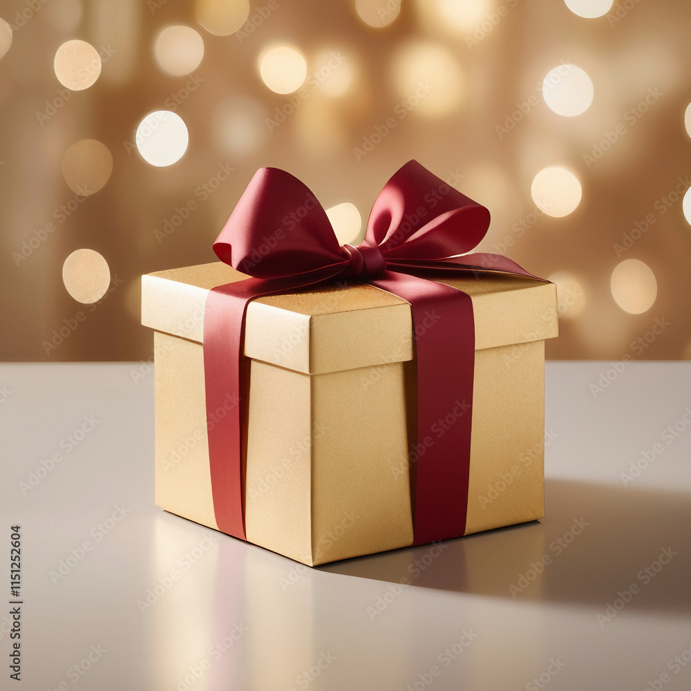A gold box with a red bow
A gold box with a red bow