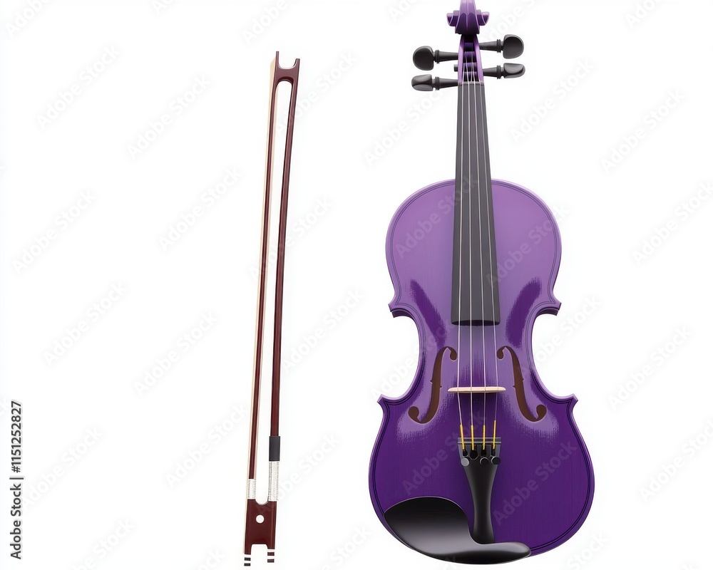A vibrant purple violin with a matching bow, showcasing a playful and artistic design ideal for creative expressions. A vibrant purple violin with a matching bow, showcasing a playful and artistic design ideal for creative expressions.