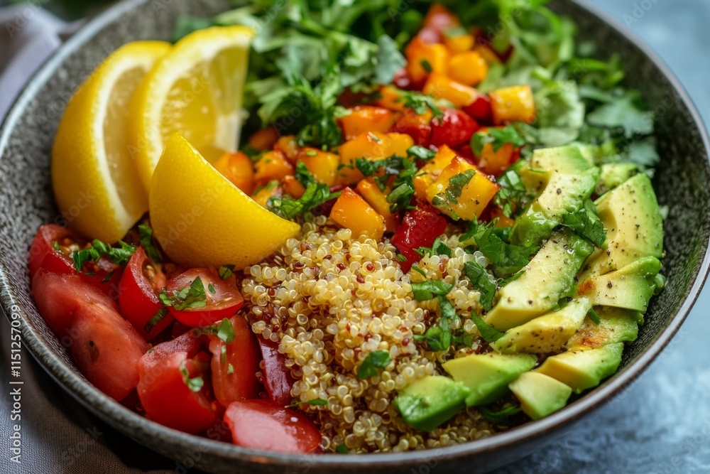 Vibrant Quinoa Bowl with Mango, Avocado, and Tomatoes Vibrant Quinoa Bowl with Mango, Avocado, and Tomatoes