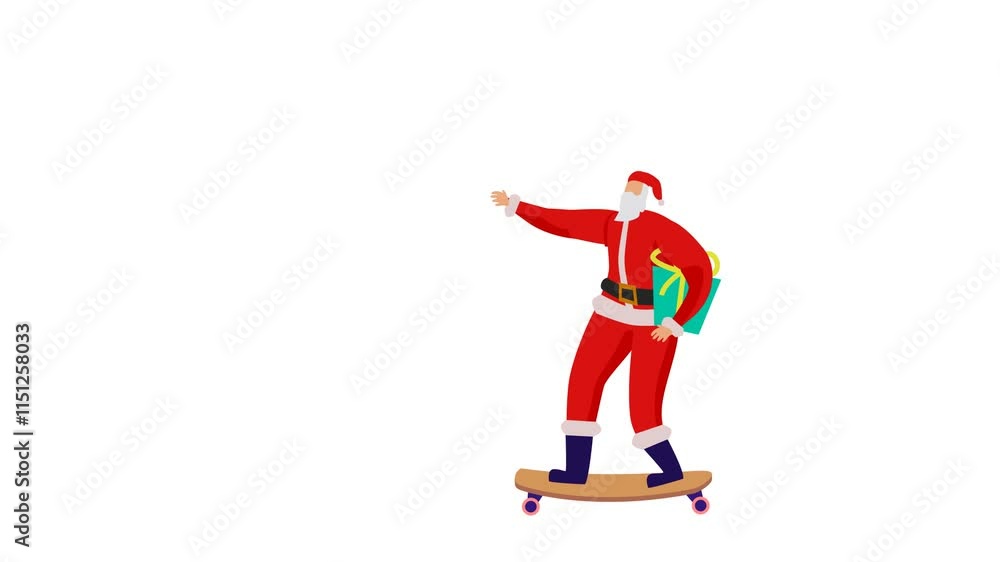 Animation of Santa Claus carrying gifts using a skateboard Animation of Santa Claus carrying gifts using a skateboard