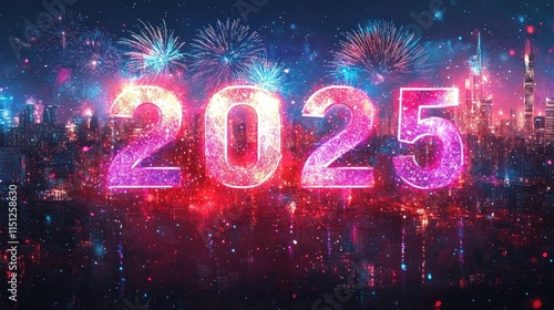 Wallpaper Mural Bold "2025" numbers with festive fireworks and celebration elements in a dazzling New Year's scene. New Year typography poster Torontodigital.ca